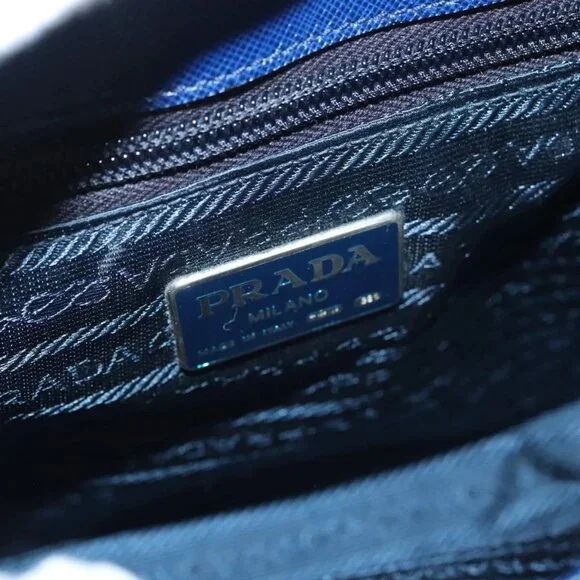 PRADA Shoulder Bag Safiano Leather Blue Gold Auth 121634 - Picture 10 of 16